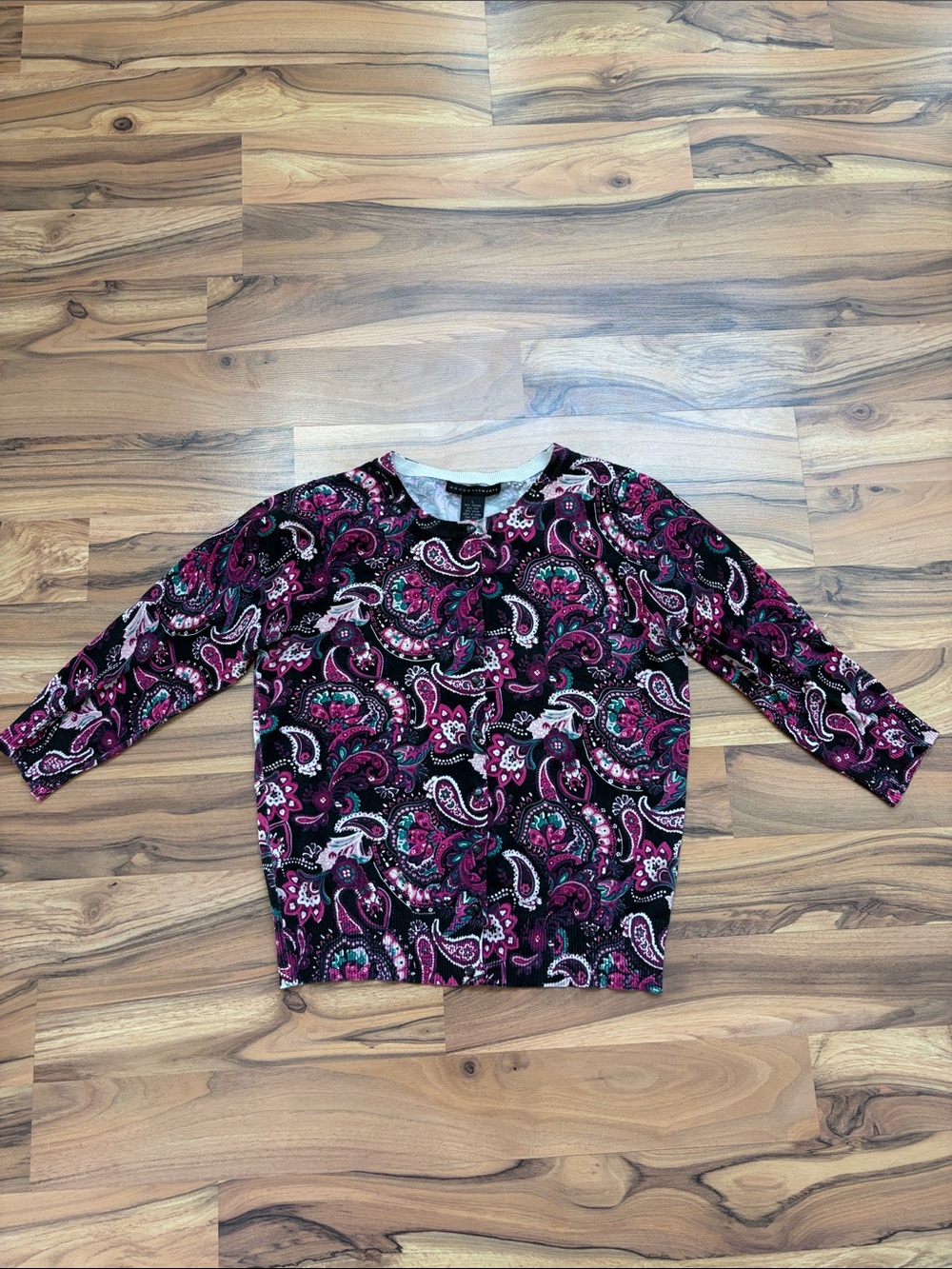 Grace Elements Paisley Crewneck Cardigan 3/4 sleeve - Pink, Teal, Black